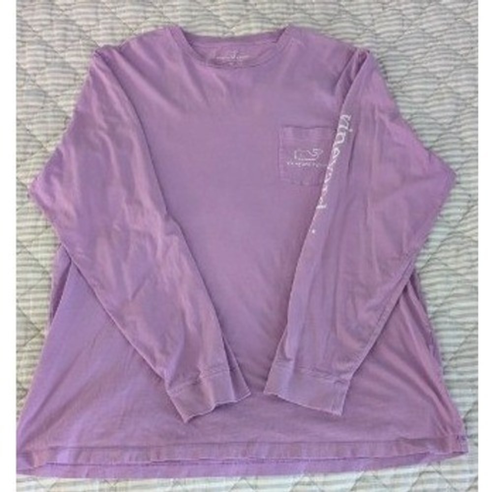 Vineyard Vines Mens XL Purple Long Sleeve Whale Logo Pocket T-Shirt Cotton